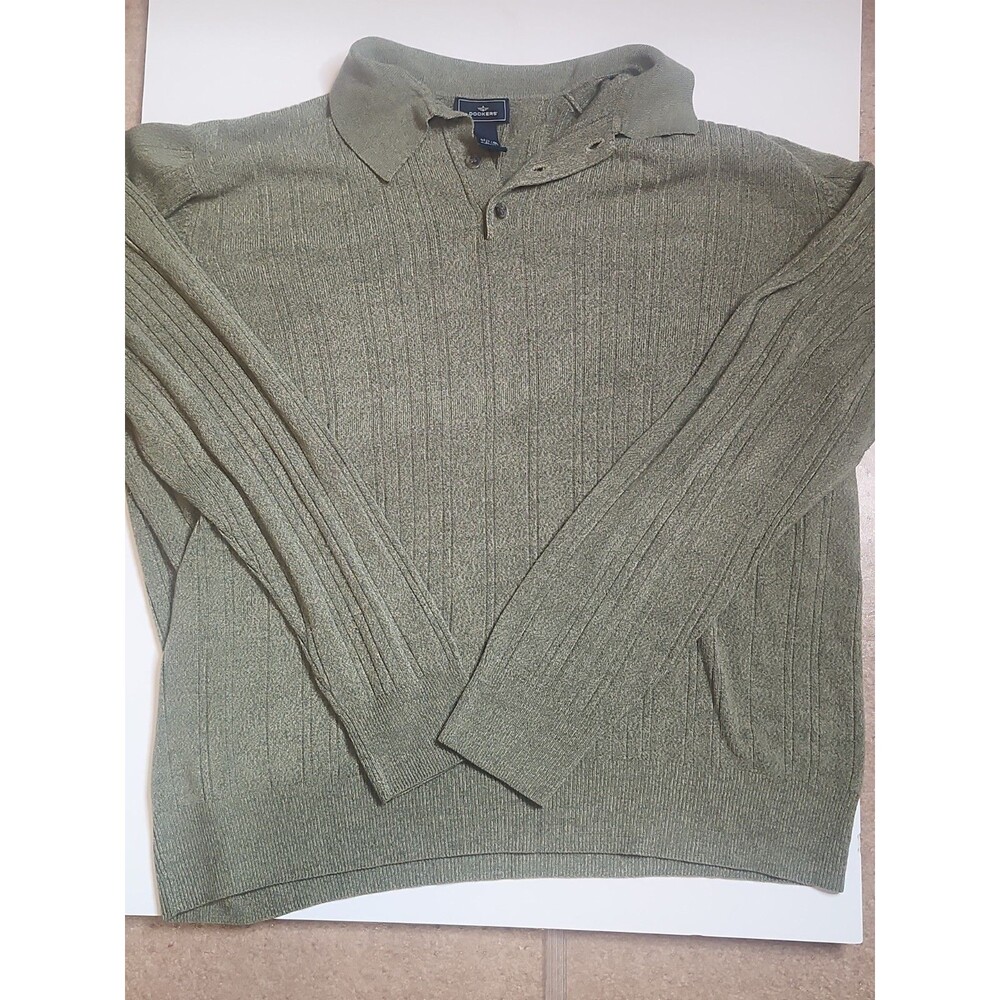 Dockers Men's Sweater Size 2XL Green Long Sleeve Cable Knit Pullover Shirt